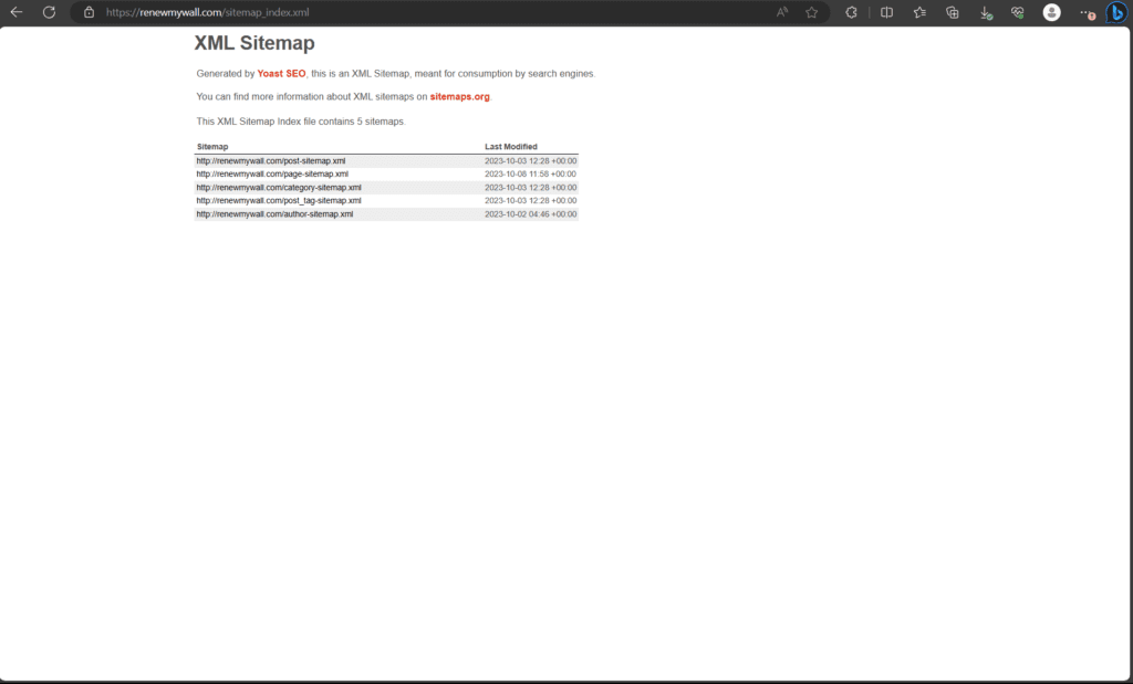 XML sitemap of RenewMyWall